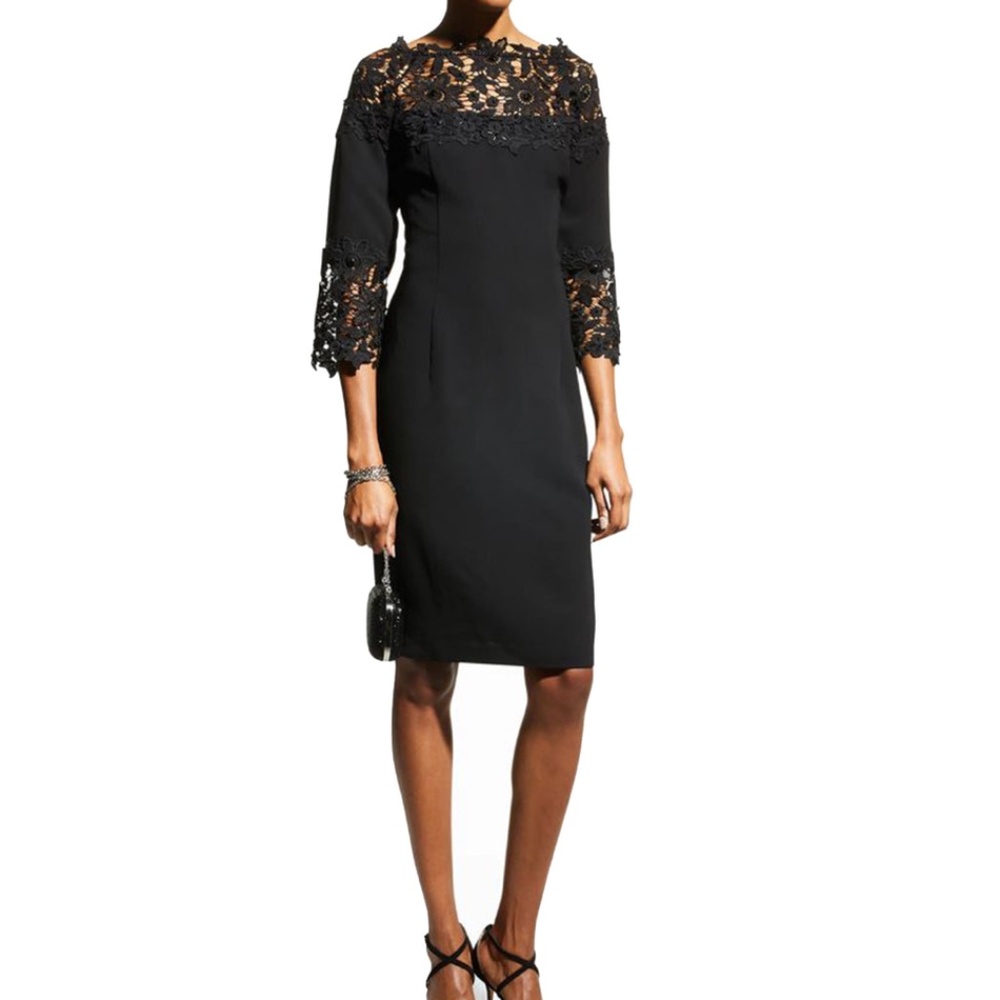 Beaded Lace Yoke Dress in Black Regular price